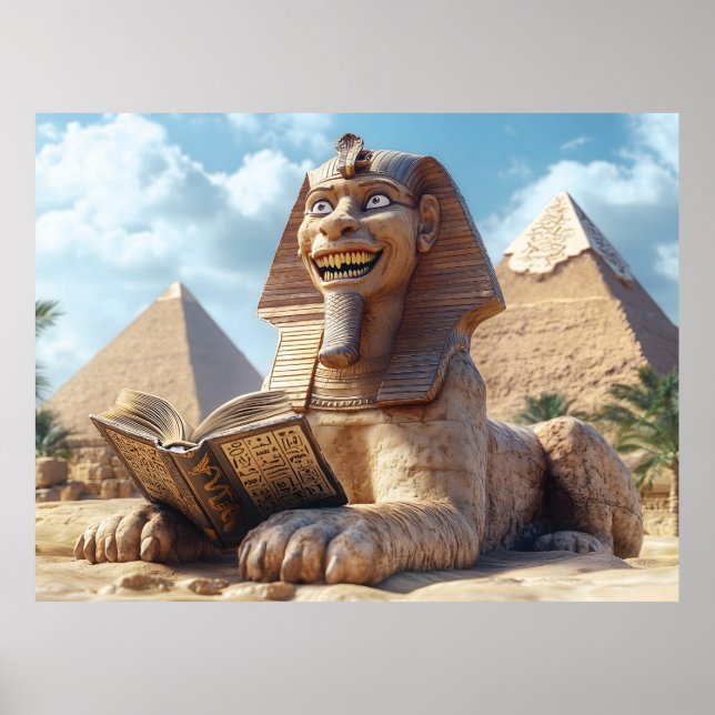 Funny Sphinx Statue Reading Ancient Bok i Egypten Poster (Framsidan)