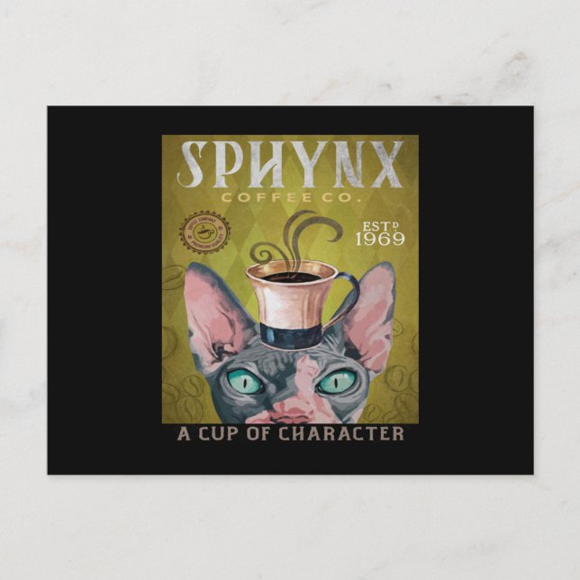 Funny Sphynx Cat Coffee Co. a Kopp of Character Vykort (Framsida)