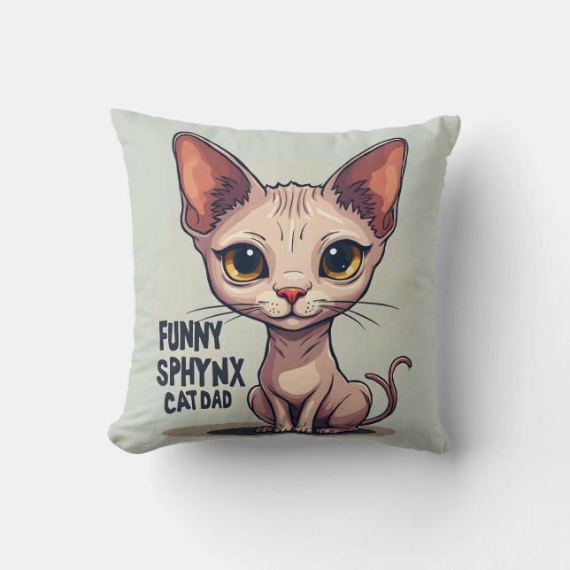 Funny Sphynx Cat Dad Cartoon Art Kudde (Framsida)