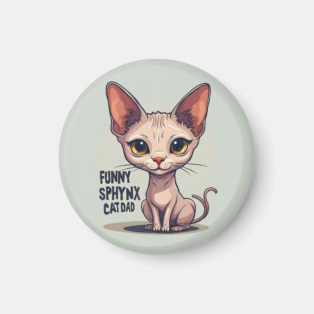 Funny Sphynx Cat Dad Cartoon Art Magnet (Framsidan)