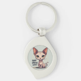 Funny Sphynx Cat Dad Cartoon Art Swirl Silverfärgad Nyckelring