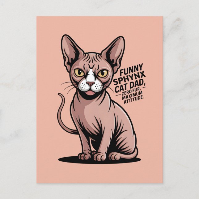 Funny Sphynx Cat Dad Vector Art Vykort (Framsida)
