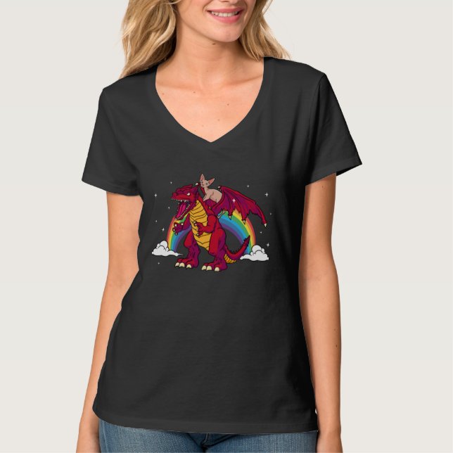 Funny Sphynx Cat Dragon Red Fantasy Animal Rainbow T Shirt (Framsida)