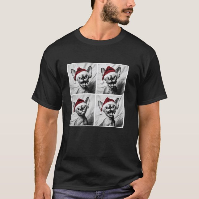 Funny Sphynx Cat i Santa Hat-fotobågen T Shirt (Framsida)