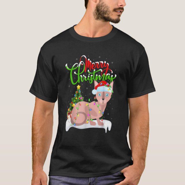 Funny Sphynx Cat Julafton Lighting Sphynx Cat Chri T Shirt (Framsida)