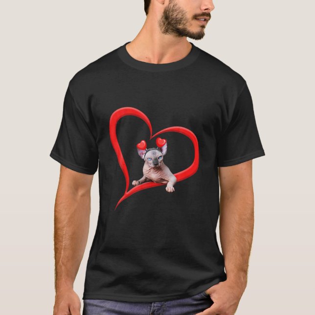 Funny Sphynx Cat Valentine Pet Kitten Cat Lover T Shirt (Framsida)