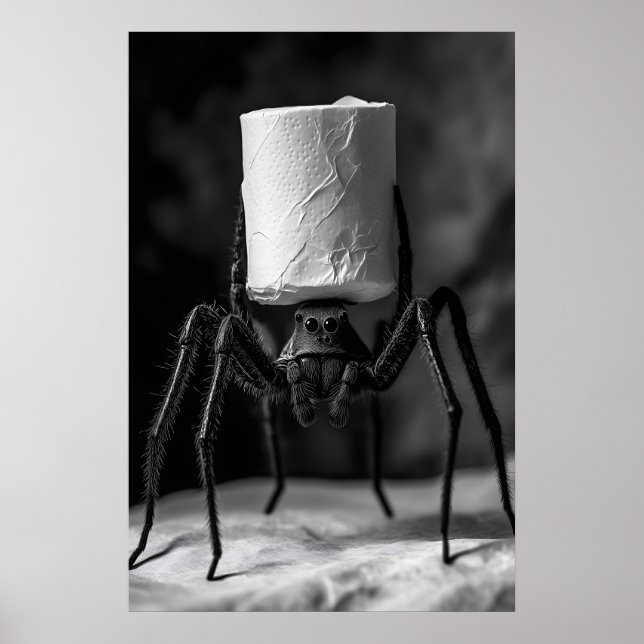 Funny Spider Toilet Paper Roll Bathroom Art Print Poster (Framsidan)