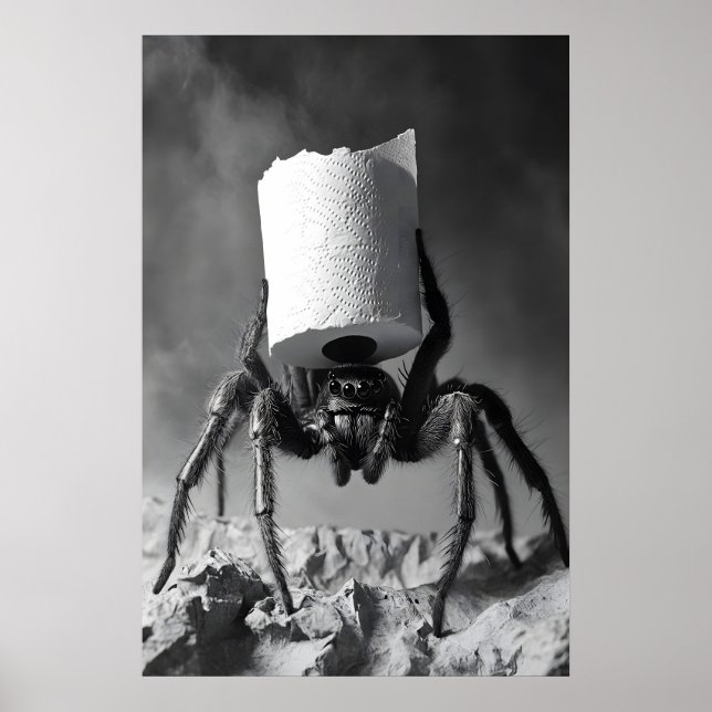 Funny Spider Toilet Paper Roll Bathroom Art Print Poster (Framsidan)