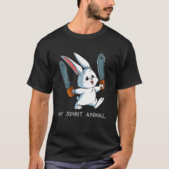 Funny Spirit Animal Loony Chainsåg Bunny Crazy Rab T Shirt (Framsida)