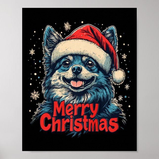 Funny Spitz Santa Hat God jul Julafton Hund Lov Poster (Framsidan)