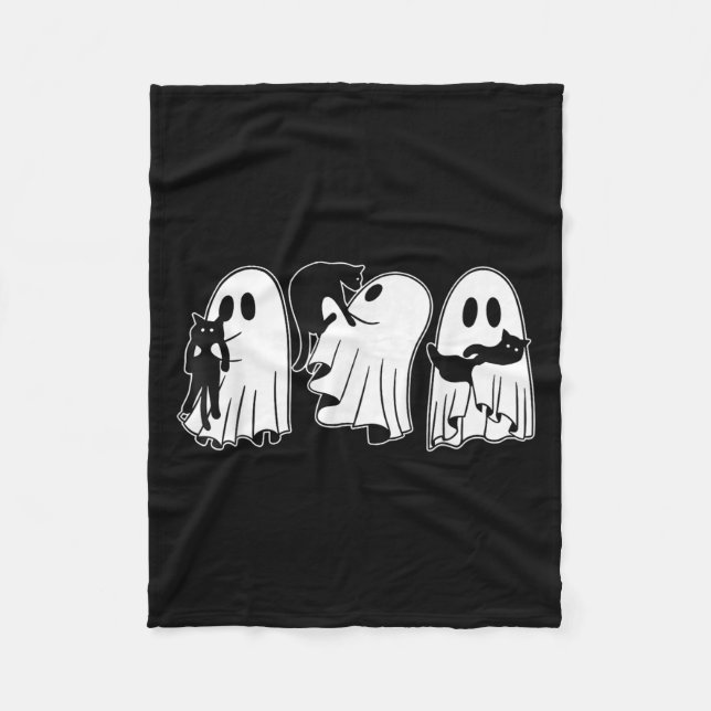 Funny Spöken Holding Svarta katter Halloween Ghost Fleecefilt (Framsidan)