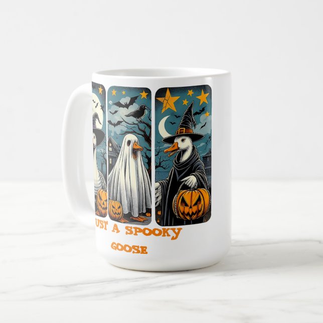 Funny Spooky Goose Halloween Witch Pumpkin Art Kaffemugg (Framsida vänster)