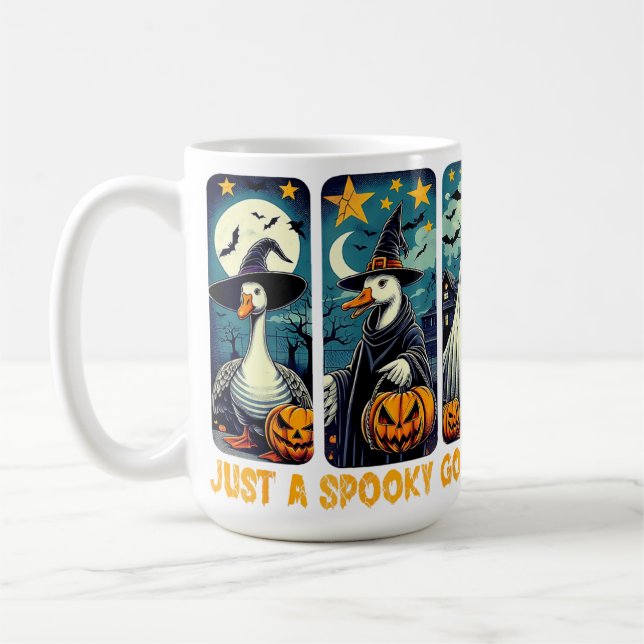 Funny Spooky Goose Halloween Witch Pumpkin Art Kaffemugg (Vänster)