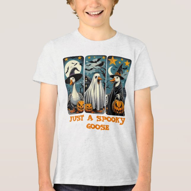 Funny Spooky Goose Halloween Witch Pumpkin Art T Shirt (Framsida)