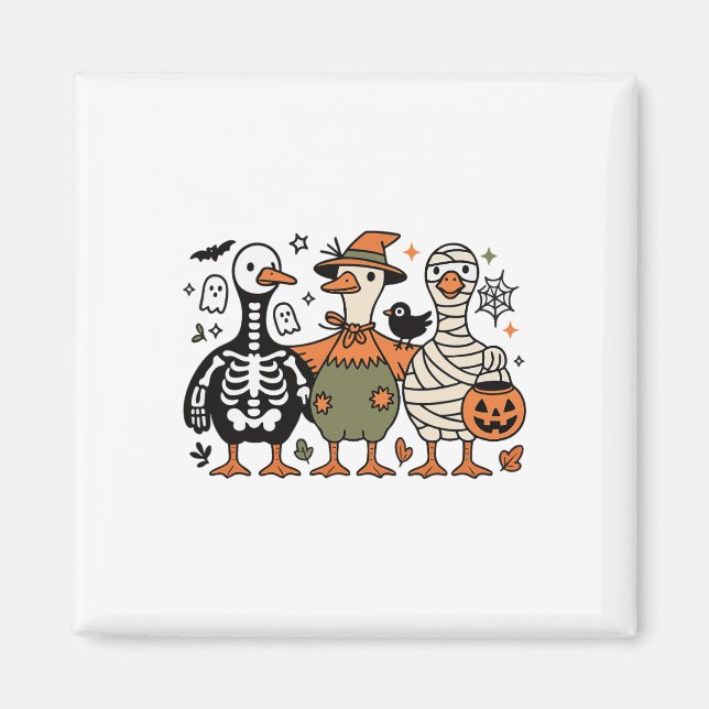 Funny Spooky Halloween Fånig-goose Ghost Treat ell Magnet (Framsidan)