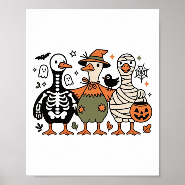 Funny Spooky Halloween Fånig-goose Ghost Treat ell Poster (Framsidan)