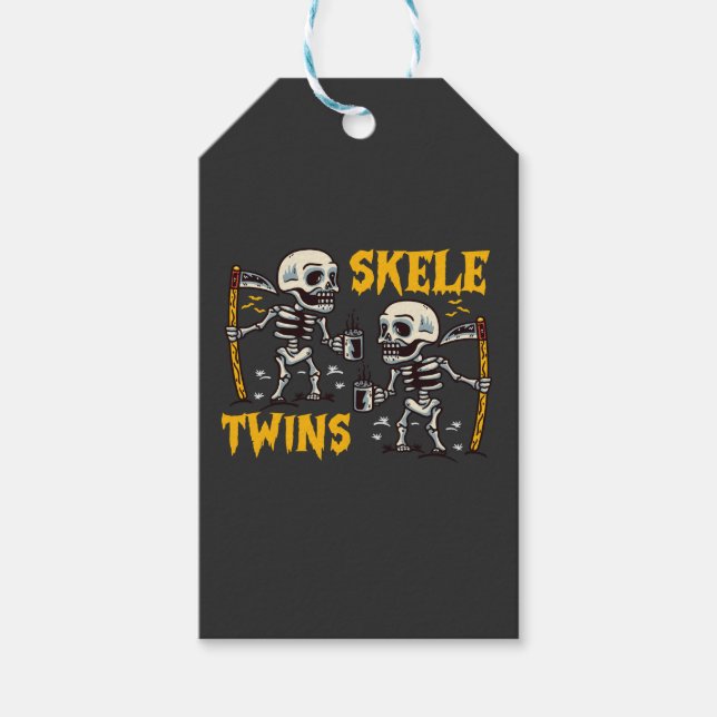 Funny Spooky Halloween Matching Skeletwins Coffee Presentetikett (Framsidan)