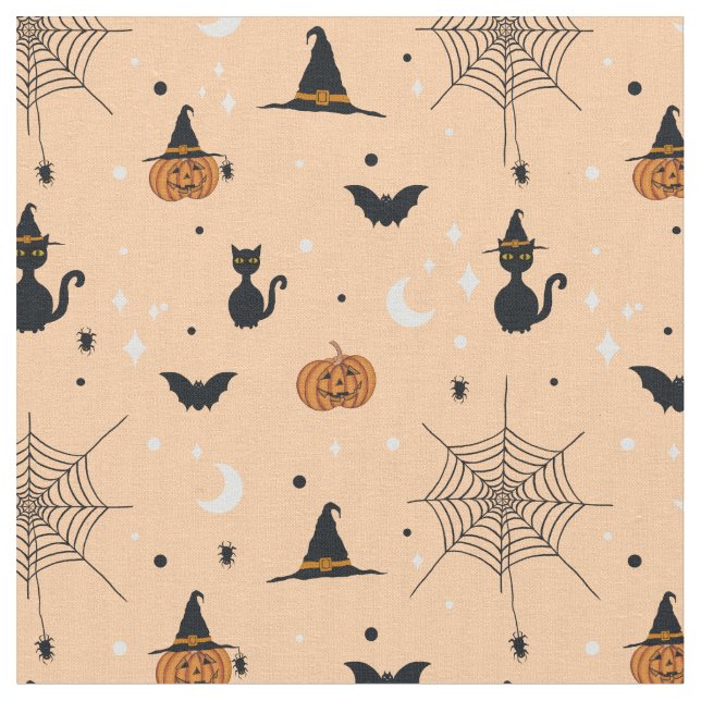 Funny Spooky Halloween Orange Design Tyg (Närbild)