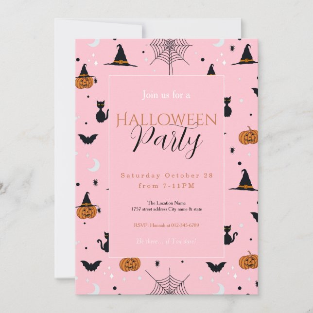 Funny Spooky Halloween Rosa Design Inbjudningar (Framsida)