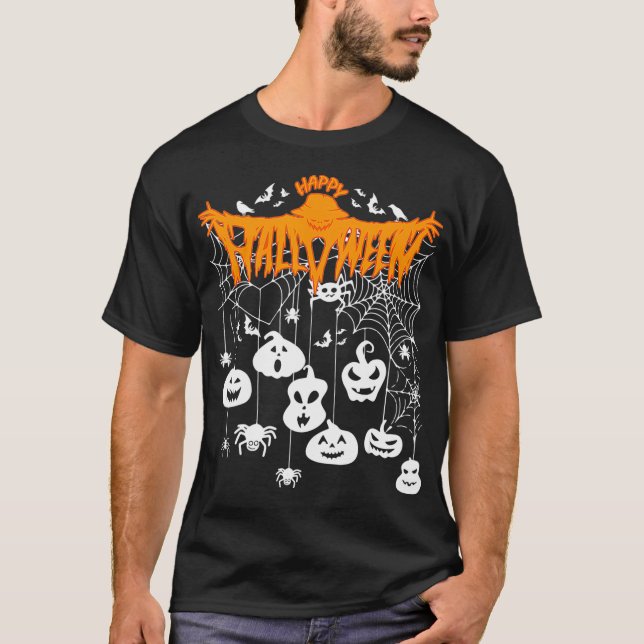 Funny Spooky Hanging Halloween Pumpkins T Shirt (Framsida)