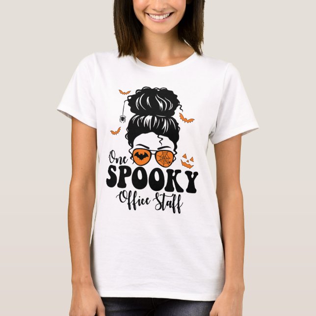 Funny Spooky Office-personal Messy Bun Halloween T Shirt (Framsida)