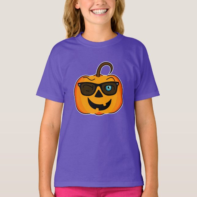 Funny Spooky Pumpkin iconic wink S på mörk T-Shirt (Framsida)