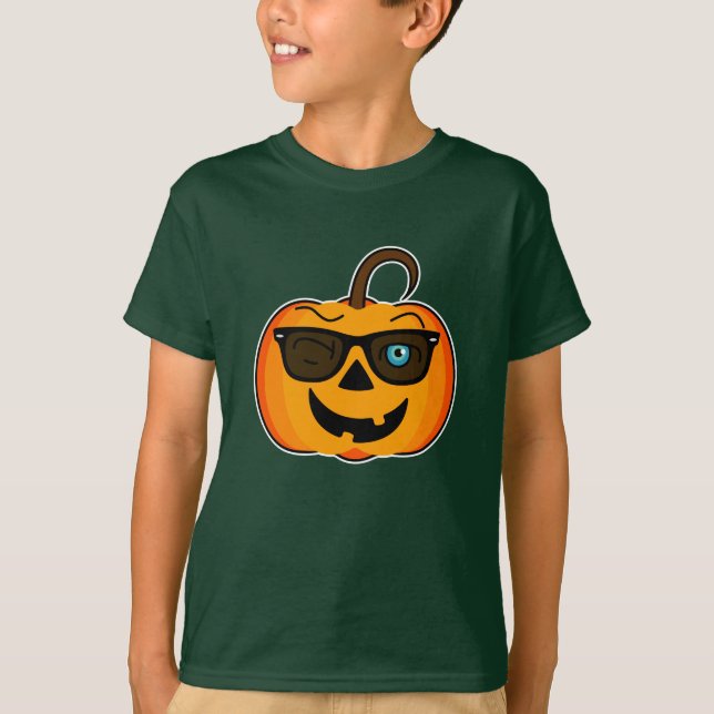 Funny Spooky Pumpkin iconic wink S på mörk T-Shirt (Framsida)