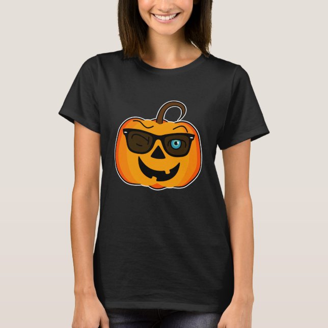 Funny Spooky Pumpkin iconic wink S på mörk T Shirt (Framsida)