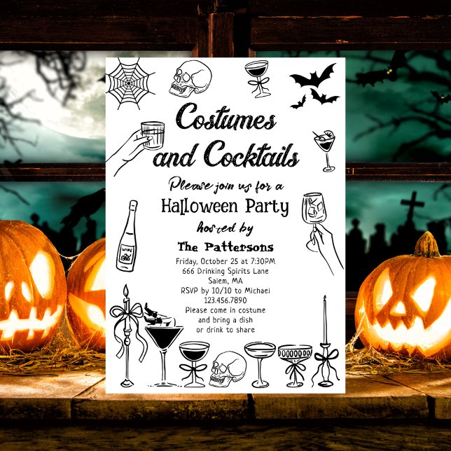 Funny Spooky Scribbles Halloween Cocktail Party Inbjudningar (Skapare uppladdad)
