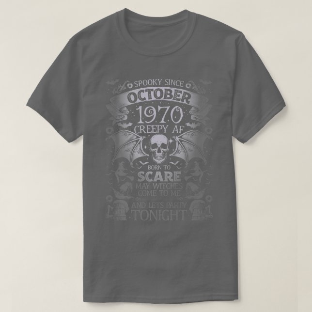 Funny Spooky Since October 1970 Halloween Birthday T Shirt (Design framsida)
