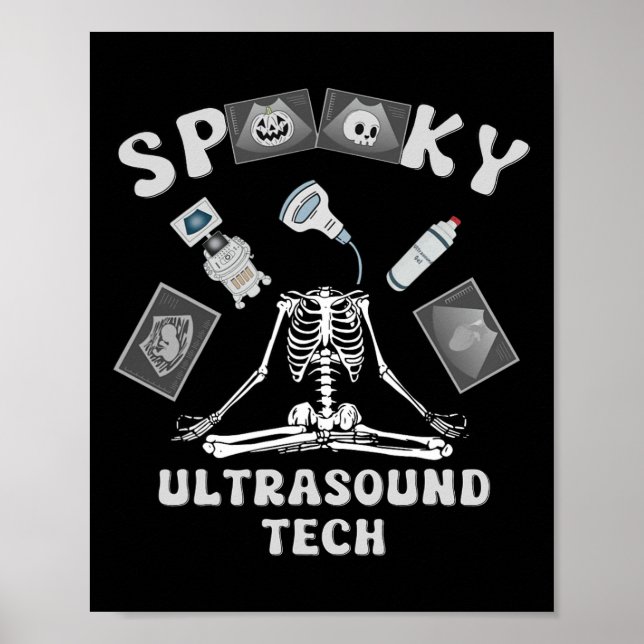 Funny Spooky Ultrasound Tech Skeleton Halloween Co Poster (Framsidan)