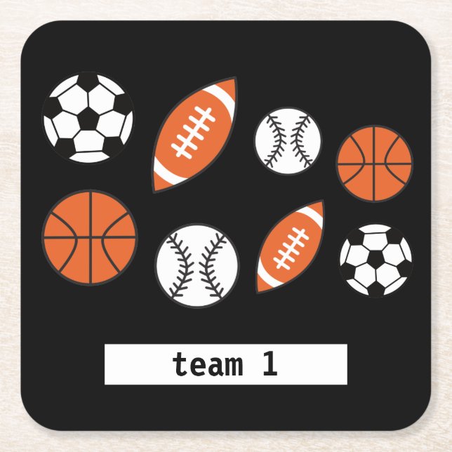 Funny Sports Boll Underlägg Papper Kvadrat (Framsidan)