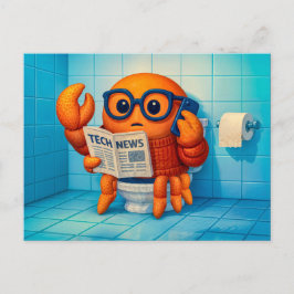 Funny Spy Crab Reading Tech News Magazine Vykort