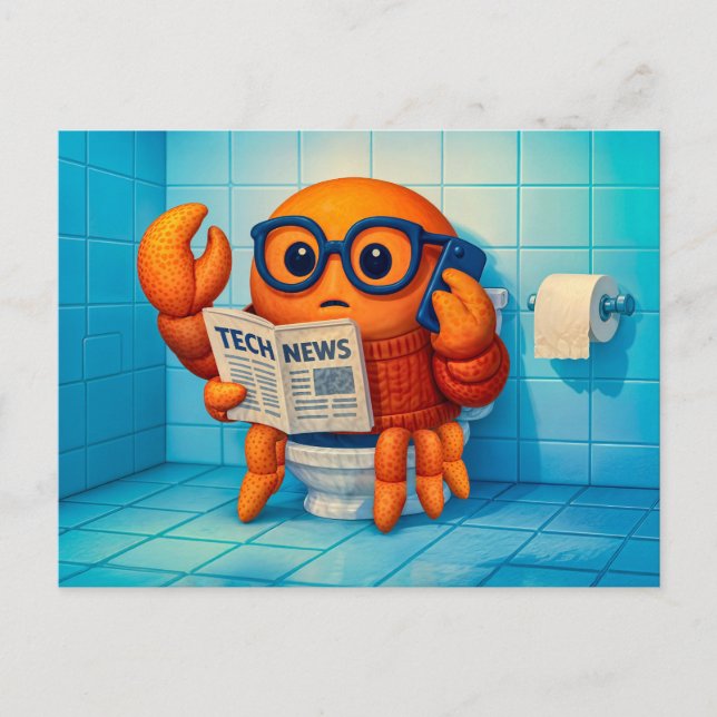 Funny Spy Crab Reading Tech News Magazine Vykort (Framsida)