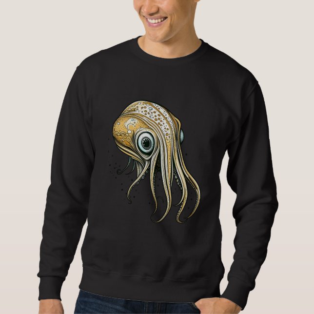 Funny Squid Line Art Lång Ärmad Tröja (Framsida)