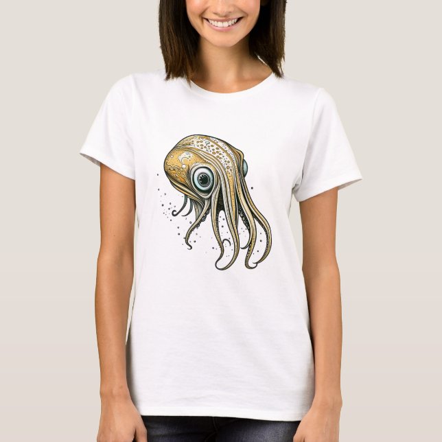 Funny Squid Line Art T Shirt (Framsida)