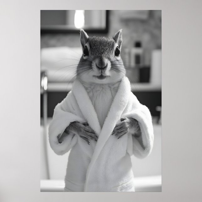 Funny Squirrel Bathrobe Print, Quirky Bathroom Poster (Framsidan)