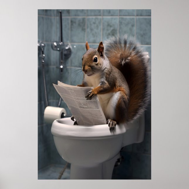 Funny Squirrel Bathroom Print, Toilet Newspaper Poster (Framsidan)