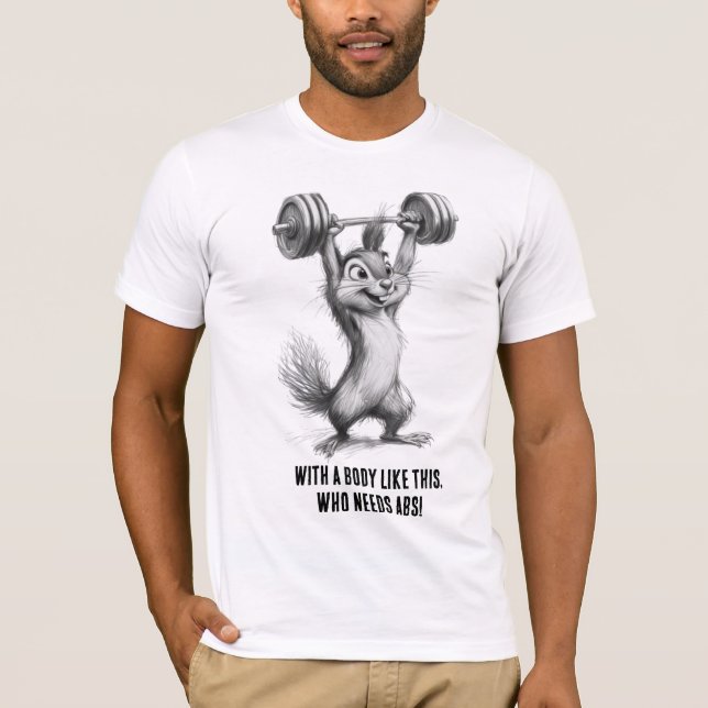 Funny Squirrel Gym TShirt – Weightlifting Chipmunk T Shirt (Framsida)