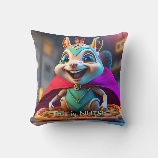 Funny Squirrel Nöt Pizza Cushion Kudde (Framsida)