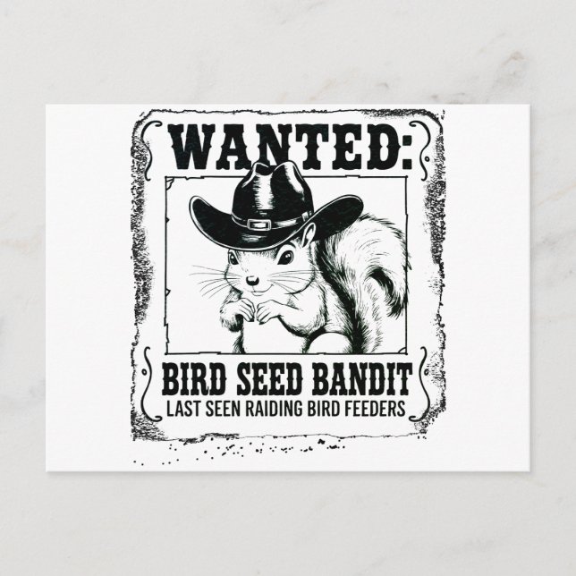 Funny Squirrel Wanted Poster | Bird Seed Bandit Co Vykort (Framsida)