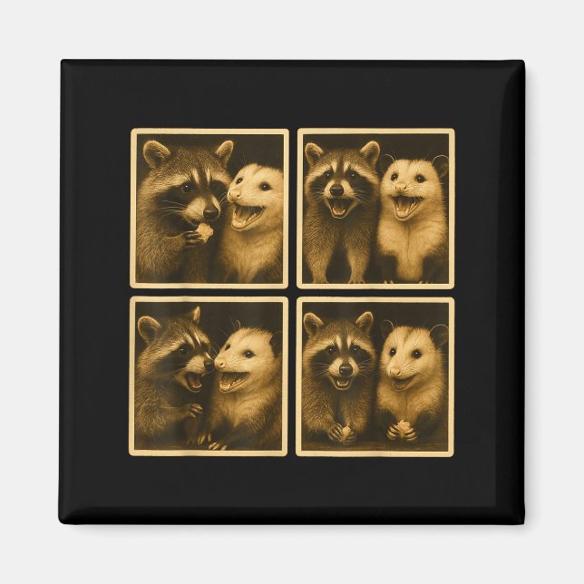Funny Ssum And Raccoon Photobooth Selfie Trash Fer Magnet (Framsidan)