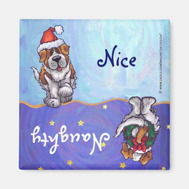 Funny St Bernard Hund Naughty Nice Helgdag Magnet (Framsidan)