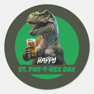 Funny St. Pat-T-Rex Firande Beer-Loving Dino B Runt Klistermärke