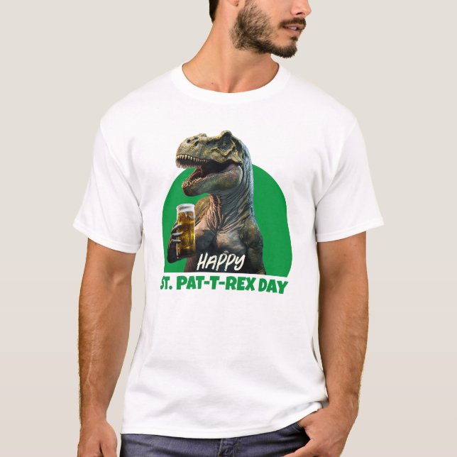 Funny St. Pat-T-Rex Firande Beer-Loving Dino T T Shirt (Framsida)