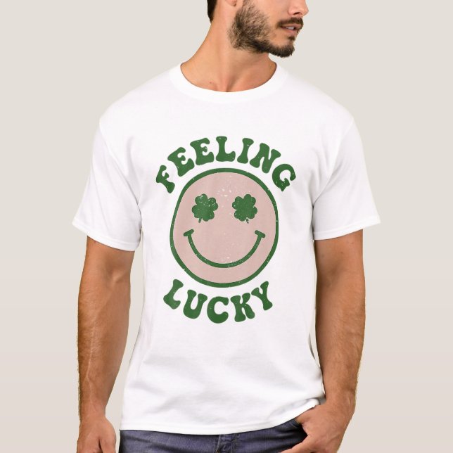 Funny St Patrick Day Feeling Lucky Smile Ansikte M T Shirt (Framsida)