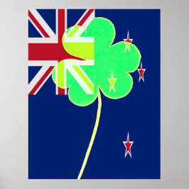 Funny St. Patrick Flagga New Zealand Irish Shamroc Poster