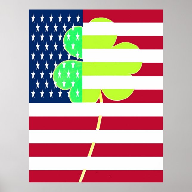 Funny St. Patrick Flagga USA Ireland Shamrock Klöv Poster (Framsidan)