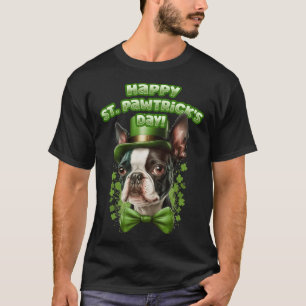 Funny St. Patrick's Day Boston Terrier Pawstrick L T Shirt