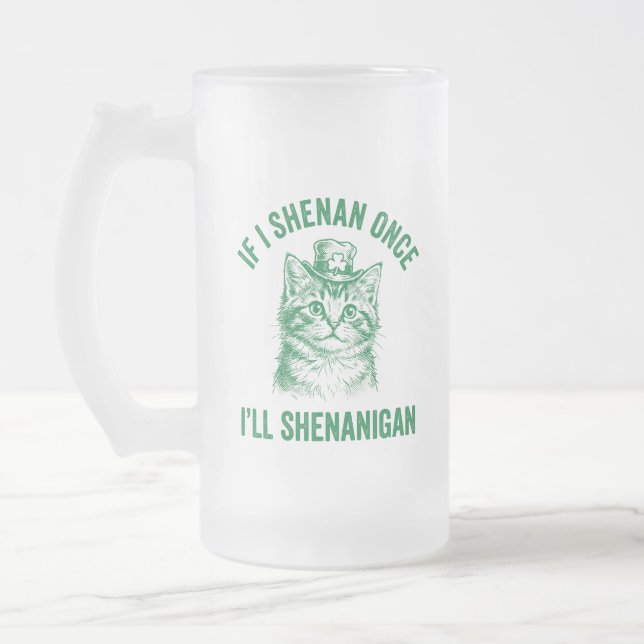 Funny St. Patrick's Day Cat Shenanigan Pun Retro Frostat Ölglas (Vänster)